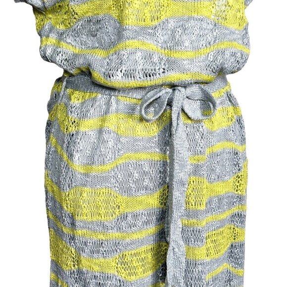 NWOT VERTIGO Sheer Knit Maxi Dress Sz.L Gray Yellow Belted Beach Summer Mesh - Picture 5 of 12